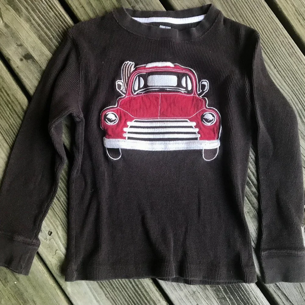 Gymboree Boys Size 8 Brown Waffle Thermal Long Sleeve Red classic Truck Top